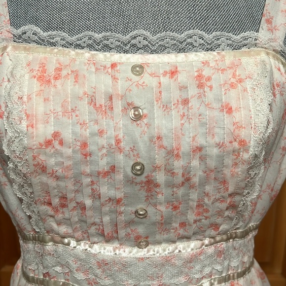 Vintage 70’s Gunne Sax Pink & White Floral Prairie Dress XXS - Picture 3 of 15